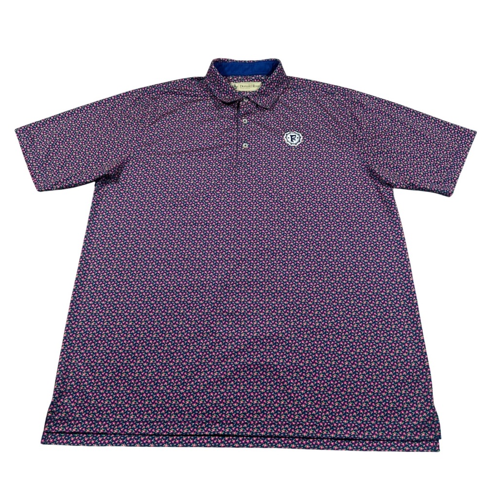 Donald Ross Sportswear Polo Mens Large Navy Blue Floral Golf Performance Shirt